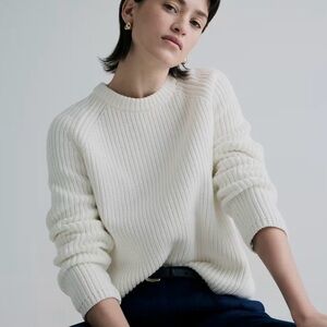 Quince 100% Organic Cotton Fisherman Crew Sweater in Ivory